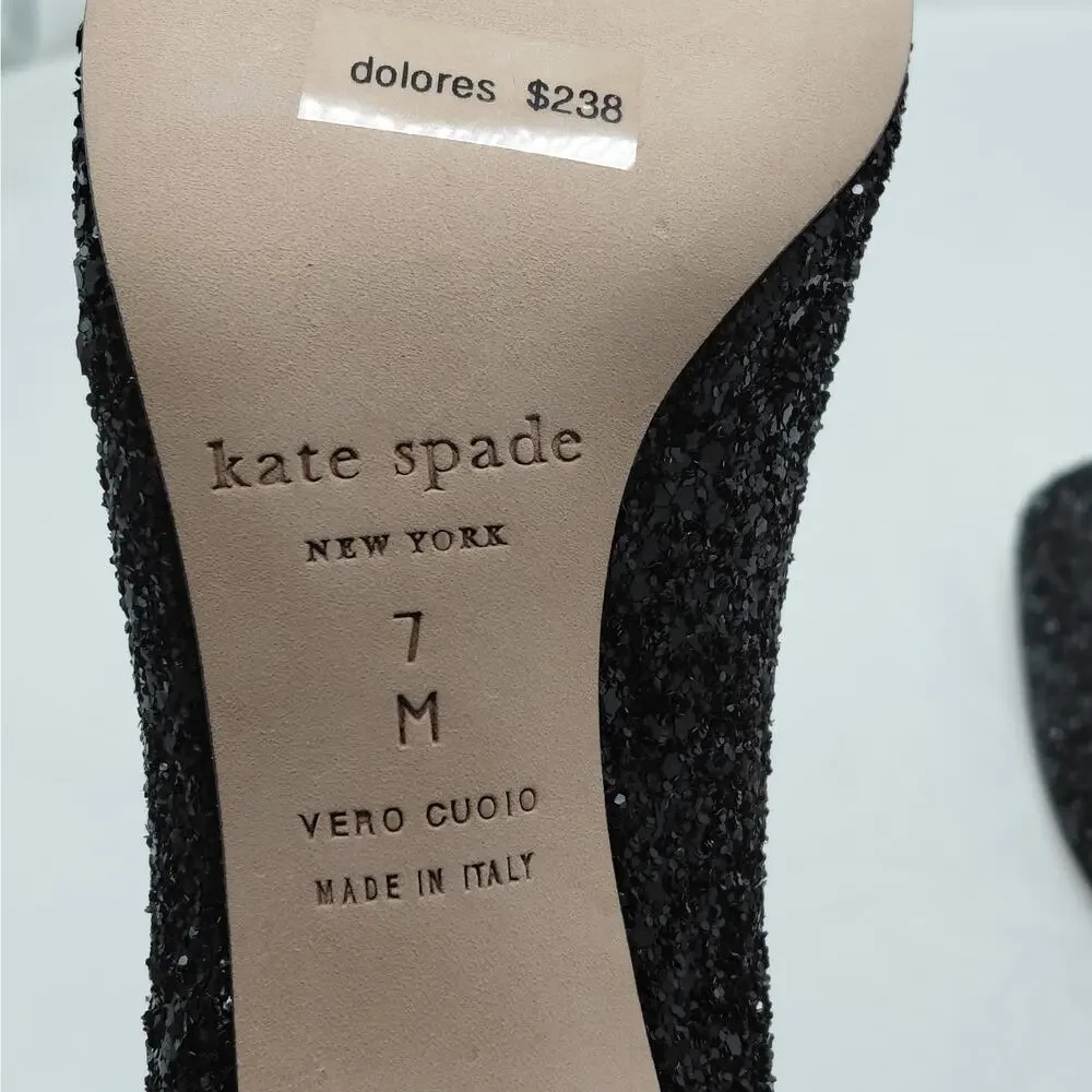 $238 Kate Spade Womens Heels Size 7M Black Glitter Pumps Wedding Party Holiday